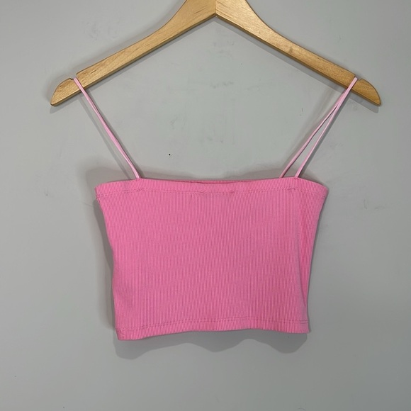 5/$25 Subdued Ribbed Cropped Tube Top Cami Unicorn Pink Spaghetti Straps M 6 - Picture 5 of 10